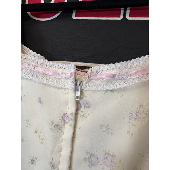 VINTAGE 70s Maxi Dress Womens Floral Sheer Tiered Puff Sleeve Fairy Prairie XS - Picture 7 of 7